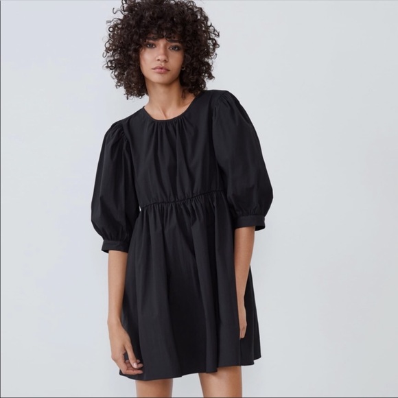 Zara Dresses & Skirts - Zara Black Puffy Sleeve Mini Dress w/ Slit in Back